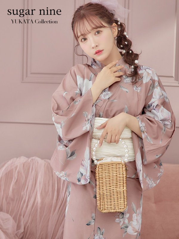 画像4: 【即日発送】大人スウィート/くすみピンク椿浴衣 【浴衣３点セット 浴衣/帯/下駄】[YMT]