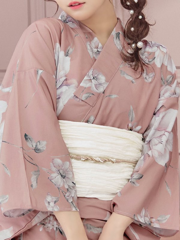 画像6: 【即日発送】大人スウィート/くすみピンク椿浴衣 【浴衣３点セット 浴衣/帯/下駄】[YMT]