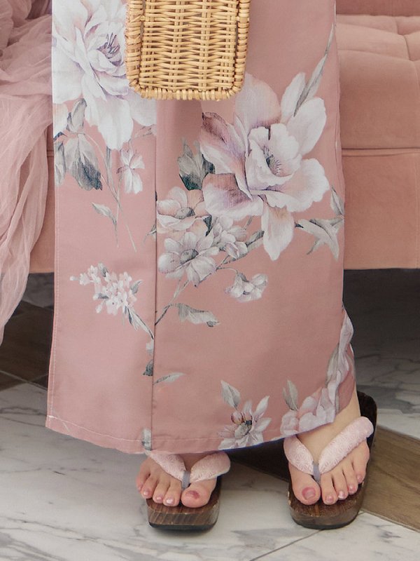 画像8: 【即日発送】大人スウィート/くすみピンク椿浴衣 【浴衣３点セット 浴衣/帯/下駄】[YMT]