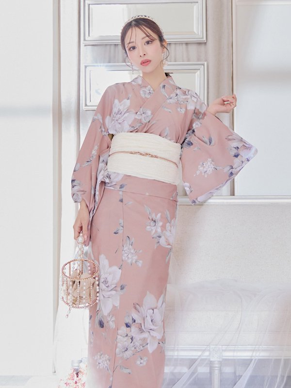 画像15: 【即日発送】大人スウィート/くすみピンク椿浴衣 【浴衣３点セット 浴衣/帯/下駄】[YMT]