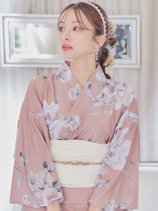 画像17: 【即日発送】大人スウィート/くすみピンク椿浴衣 【浴衣３点セット 浴衣/帯/下駄】[YMT]