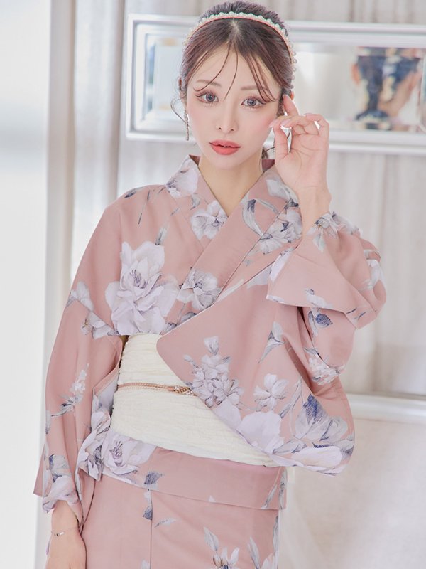 画像19: 【即日発送】大人スウィート/くすみピンク椿浴衣 【浴衣３点セット 浴衣/帯/下駄】[YMT]