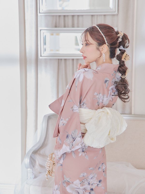 画像23: 【即日発送】大人スウィート/くすみピンク椿浴衣 【浴衣３点セット 浴衣/帯/下駄】[YMT]