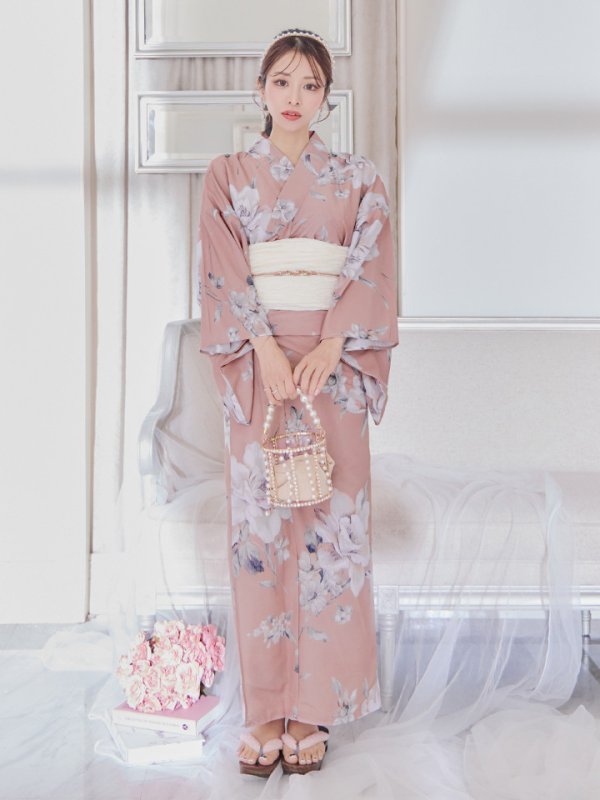 画像4: 【即日発送】大人スウィート/くすみピンク椿浴衣 【浴衣３点セット 浴衣/帯/下駄】[YMT]