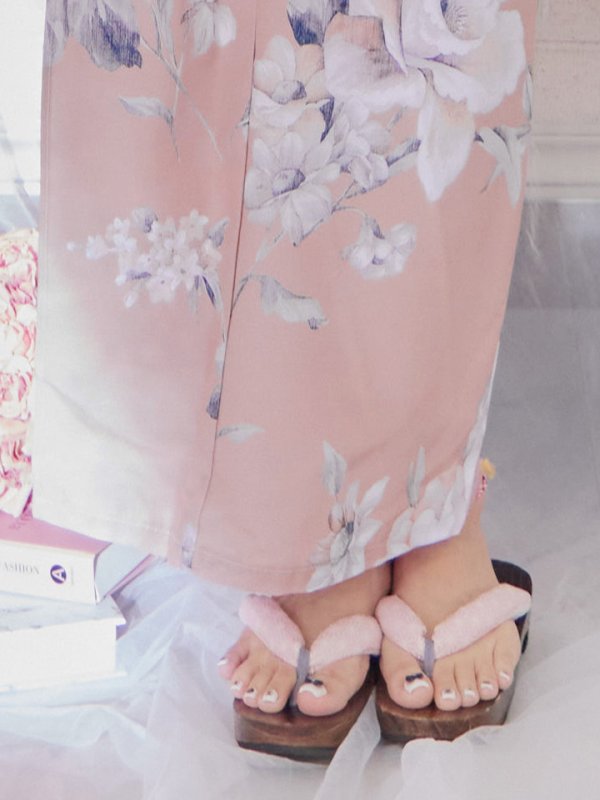 画像7: 【即日発送】大人スウィート/くすみピンク椿浴衣 【浴衣３点セット 浴衣/帯/下駄】[YMT]