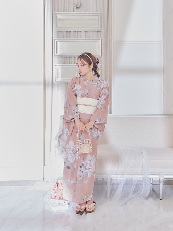 画像9: 【即日発送】大人スウィート/くすみピンク椿浴衣 【浴衣３点セット 浴衣/帯/下駄】[YMT]