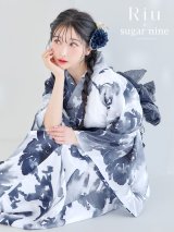 【即日発送】Riuコラボ 水彩グラデーション椿浴衣 OBI-lame-400-kj-8-NV / HIMO-900-yn-4-GYxGY / YA-948-kj-NV / GETA-02-ok-3-LBL [YMT]