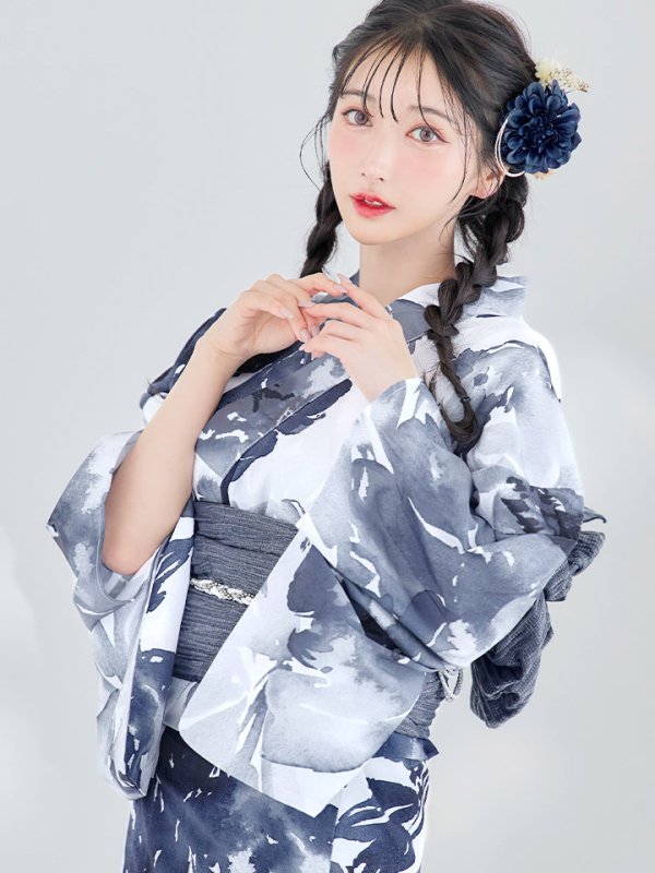 画像10: 【即日発送】Riuコラボ 水彩グラデーション椿浴衣【浴衣３点セット 浴衣/帯/下駄】[YMT]