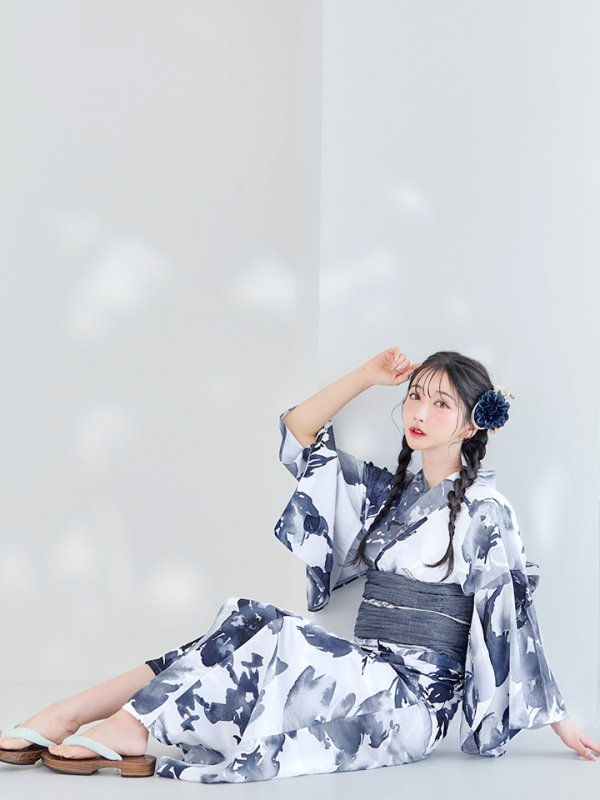 画像12: 【即日発送】Riuコラボ 水彩グラデーション椿浴衣【浴衣３点セット 浴衣/帯/下駄】[YMT]