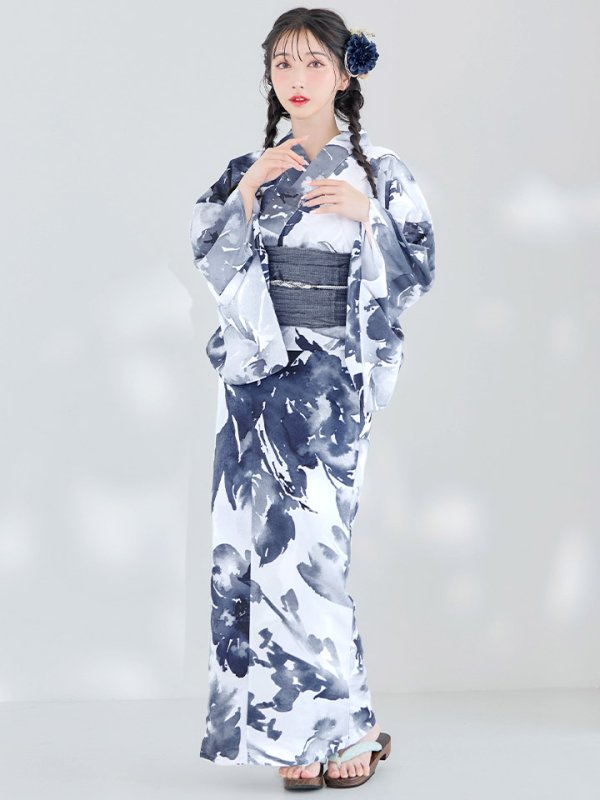 画像13: 【即日発送】Riuコラボ 水彩グラデーション椿浴衣【浴衣３点セット 浴衣/帯/下駄】[YMT]