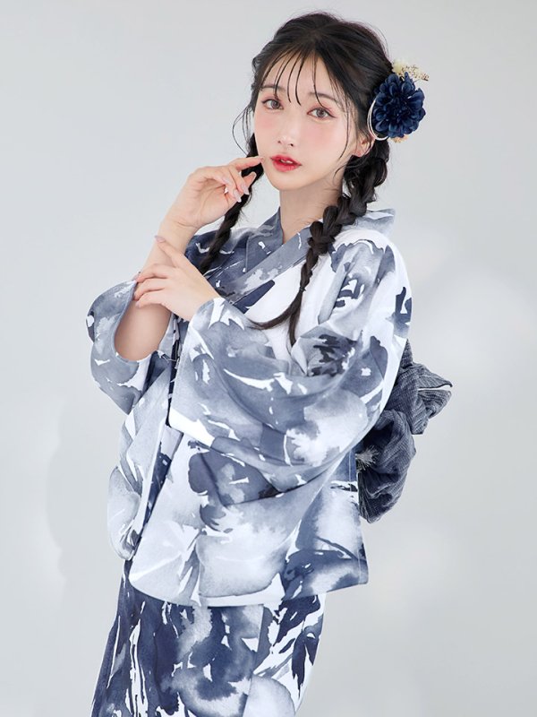 画像14: 【即日発送】Riuコラボ 水彩グラデーション椿浴衣【浴衣３点セット 浴衣/帯/下駄】[YMT]