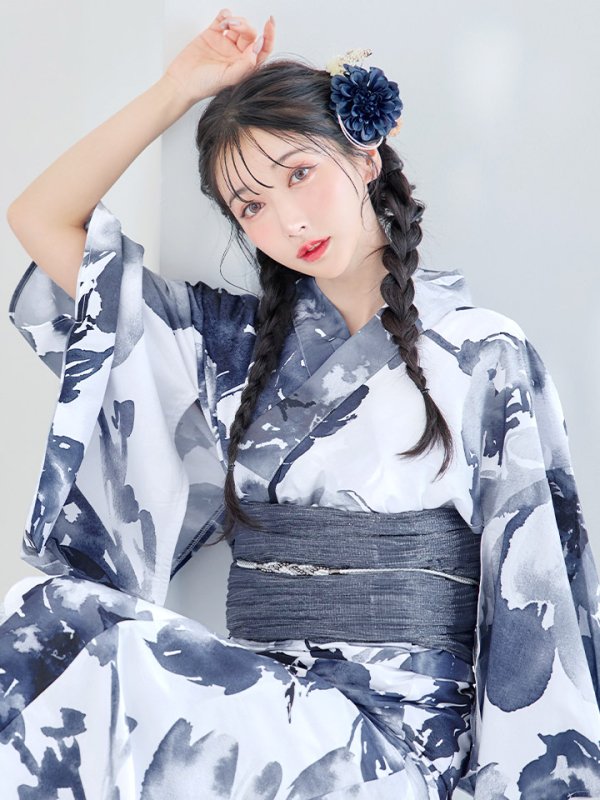 画像9: 【即日発送】Riuコラボ 水彩グラデーション椿浴衣【浴衣３点セット 浴衣/帯/下駄】[YMT]