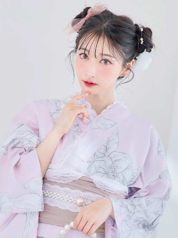 画像14: 【即日発送！】Riuコラボ ライトピンクx百合リボン浴衣【浴衣３点セット 浴衣/帯/下駄】[YMT]