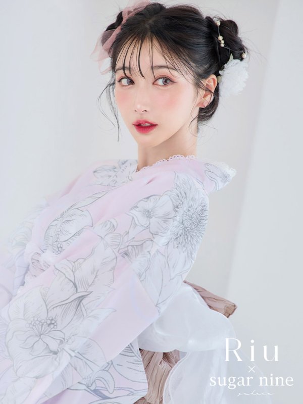 画像3: 【即日発送！】Riuコラボ ライトピンクx百合リボン浴衣【浴衣３点セット 浴衣/帯/下駄】[YMT]