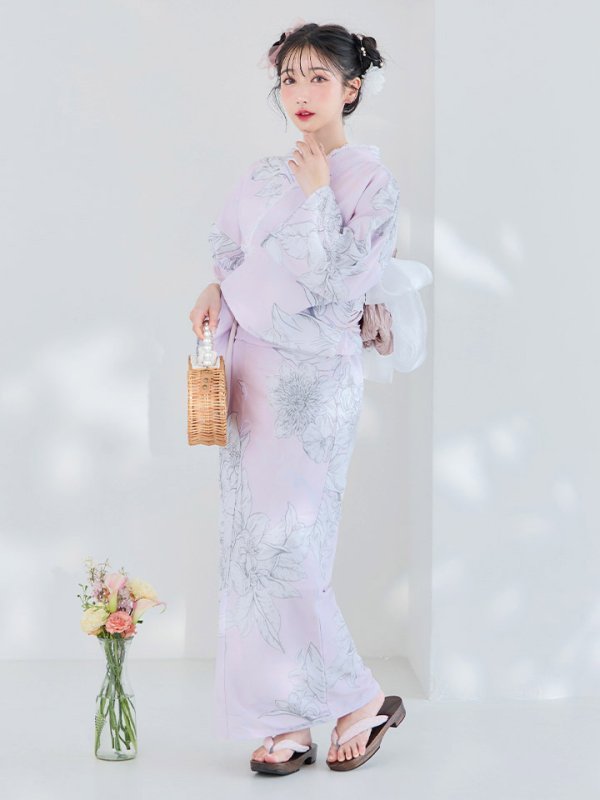 画像4: 【即日発送！】Riuコラボ ライトピンクx百合リボン浴衣【浴衣３点セット 浴衣/帯/下駄】[YMT]