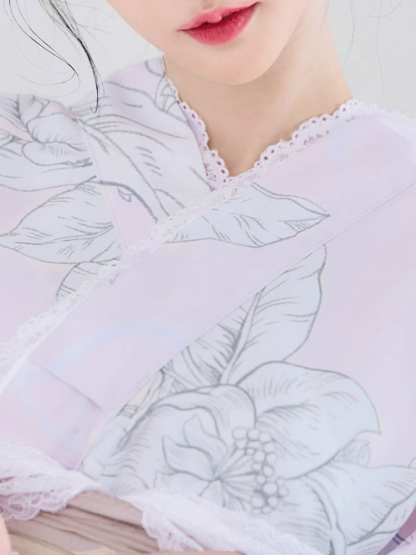 画像6: 【即日発送！】Riuコラボ ライトピンクx百合リボン浴衣【浴衣３点セット 浴衣/帯/下駄】[YMT]