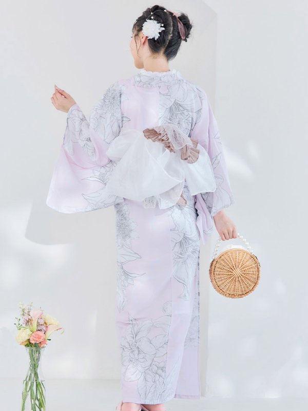 画像8: 【即日発送！】Riuコラボ ライトピンクx百合リボン浴衣【浴衣３点セット 浴衣/帯/下駄】[YMT]