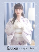 【即日発送】可憐なパープルxホワイト牡丹浴衣 OBI-siwa-202-ok-6-W / HIMO-900-yn-8-P / HEKO-800-sb-4-P / GETA-02-ok-2-IV [YMT]