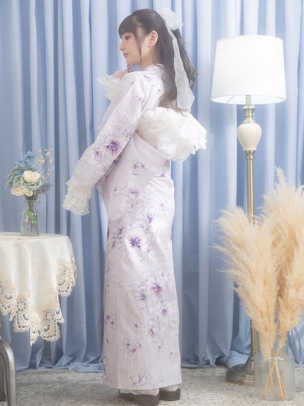 画像4: 【浴衣セール！】【即日発送】可憐なパープルxホワイト牡丹浴衣【浴衣３点セット 浴衣/帯/下駄】[YMT]