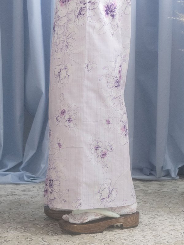 画像7: 【浴衣セール！】【即日発送】可憐なパープルxホワイト牡丹浴衣【浴衣３点セット 浴衣/帯/下駄】[YMT]