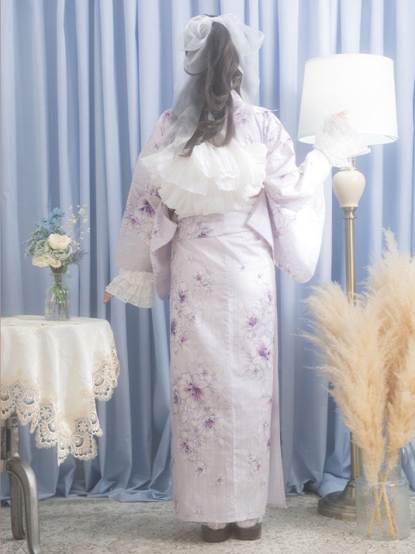 画像8: 【浴衣セール！】【即日発送】可憐なパープルxホワイト牡丹浴衣【浴衣３点セット 浴衣/帯/下駄】[YMT]