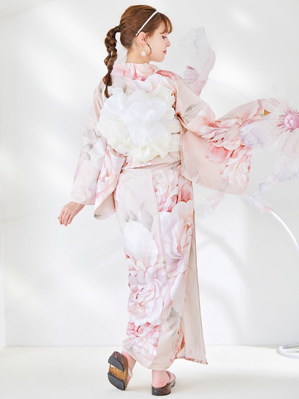 画像15: 【即日発送】くすみピンクスウィート牡丹浴衣【浴衣３点セット 浴衣/帯/下駄】[/YMT]