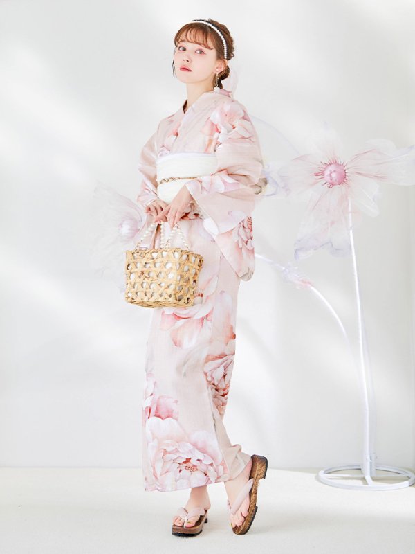 画像5: 【即日発送】くすみピンクスウィート牡丹浴衣【浴衣３点セット 浴衣/帯/下駄】[/YMT]