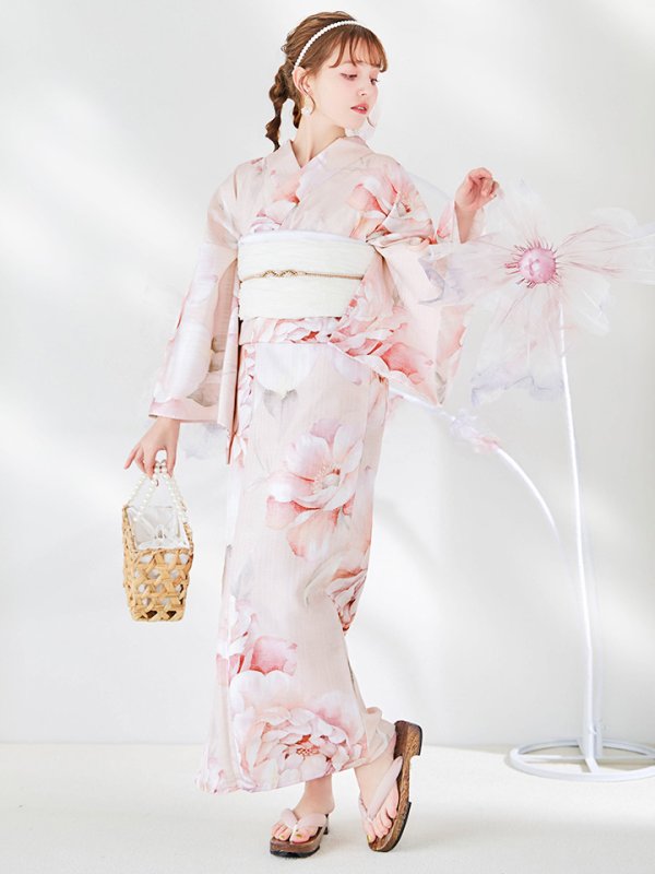画像4: 【即日発送】くすみピンクスウィート牡丹浴衣【浴衣３点セット 浴衣/帯/下駄】[/YMT]
