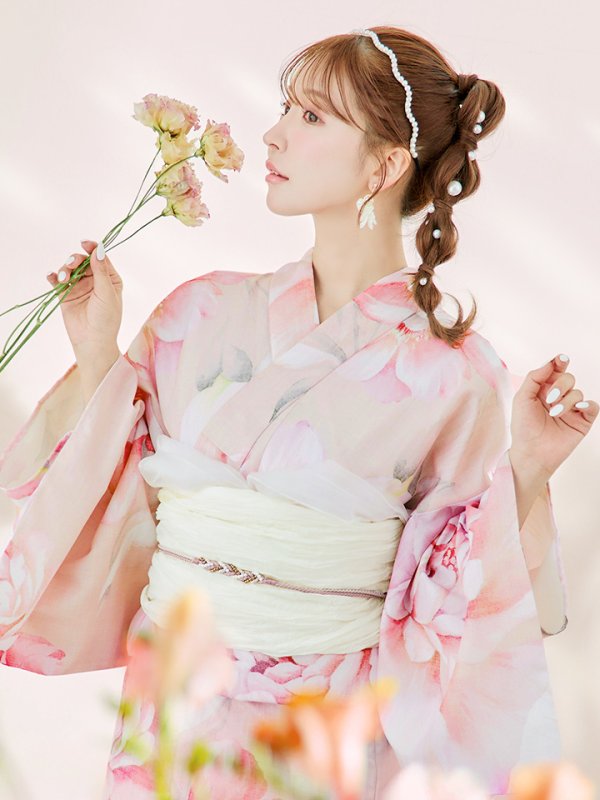 画像12: 【即日発送！】くすみピンクスウィート牡丹浴衣【浴衣３点セット 浴衣/帯/下駄】[YMT]