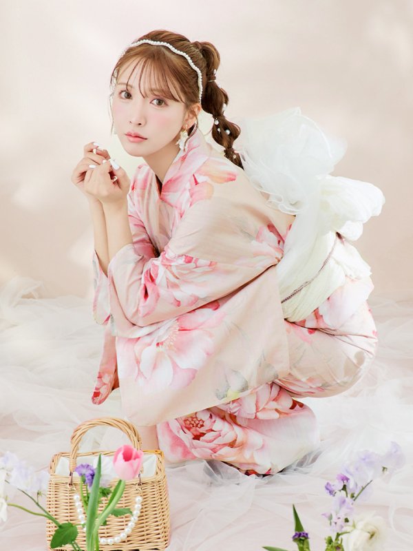 画像3: 【即日発送！】くすみピンクスウィート牡丹浴衣【浴衣３点セット 浴衣/帯/下駄】[YMT]