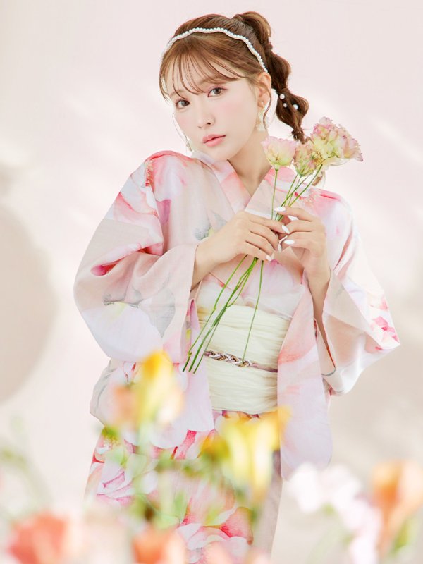 画像5: 【即日発送！】くすみピンクスウィート牡丹浴衣【浴衣３点セット 浴衣/帯/下駄】[YMT]