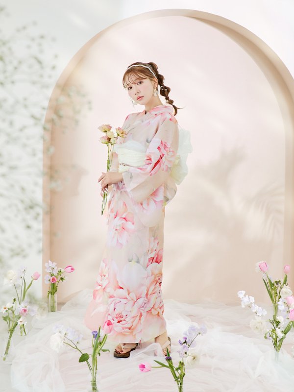 画像8: 【即日発送！】くすみピンクスウィート牡丹浴衣【浴衣３点セット 浴衣/帯/下駄】[YMT]