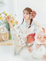 【即日発送】アプリコットピンク牡丹浴衣 OBI-g-500-kj-4-OR / HIMO-902-kj-3-TRC / HEKO-800-sb-5-WH / YA-577-kj-P / GETA-01-kj-3-IV /  [YMT]