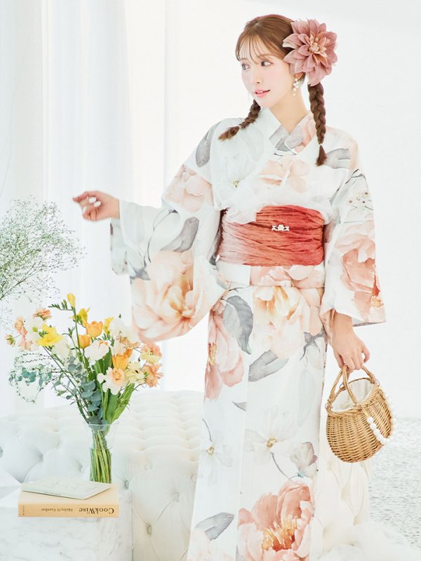 画像10: 【即日発送】アプリコットピンク牡丹浴衣【浴衣３点セット 浴衣/帯/下駄】[YMT]