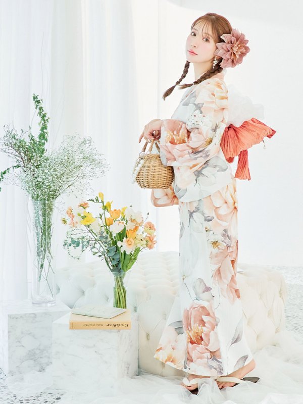 画像11: 【即日発送】アプリコットピンク牡丹浴衣【浴衣３点セット 浴衣/帯/下駄】[YMT]