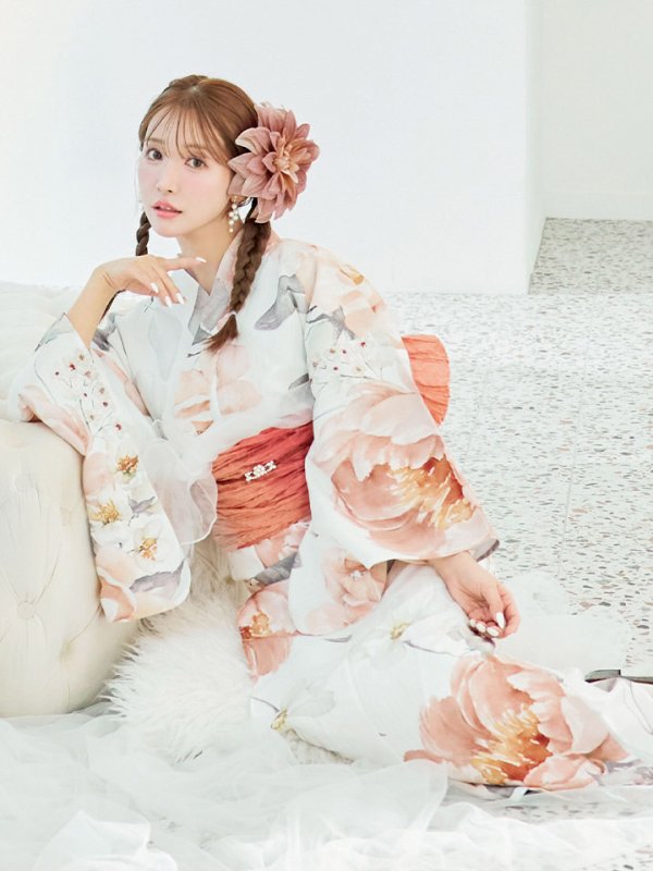 画像13: 【即日発送】アプリコットピンク牡丹浴衣【浴衣３点セット 浴衣/帯/下駄】[YMT]