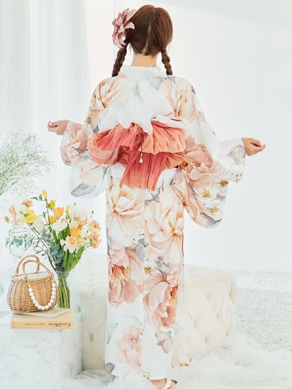 画像18: 【即日発送】アプリコットピンク牡丹浴衣【浴衣３点セット 浴衣/帯/下駄】[YMT]