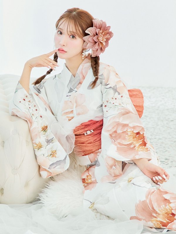 画像8: 【即日発送】アプリコットピンク牡丹浴衣【浴衣３点セット 浴衣/帯/下駄】[YMT]