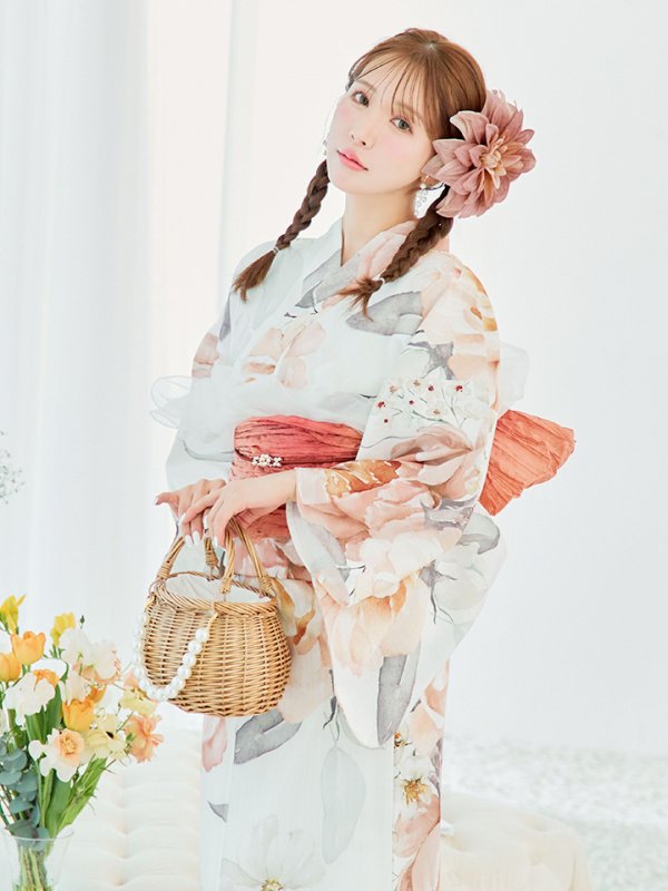 画像9: 【即日発送】アプリコットピンク牡丹浴衣【浴衣３点セット 浴衣/帯/下駄】[YMT]