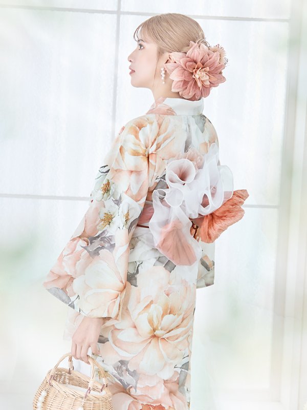 画像11: 【即日発送】アプリコットピンク牡丹浴衣【浴衣３点セット 浴衣/帯/下駄】[YMT]