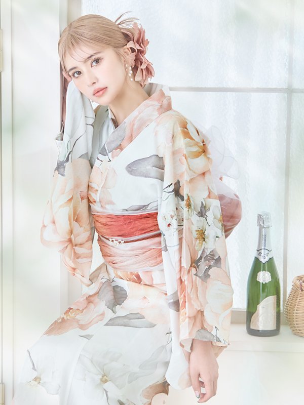 画像13: 【即日発送】アプリコットピンク牡丹浴衣【浴衣３点セット 浴衣/帯/下駄】[YMT]