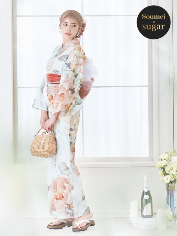 画像3: 【即日発送】アプリコットピンク牡丹浴衣【浴衣３点セット 浴衣/帯/下駄】[YMT]