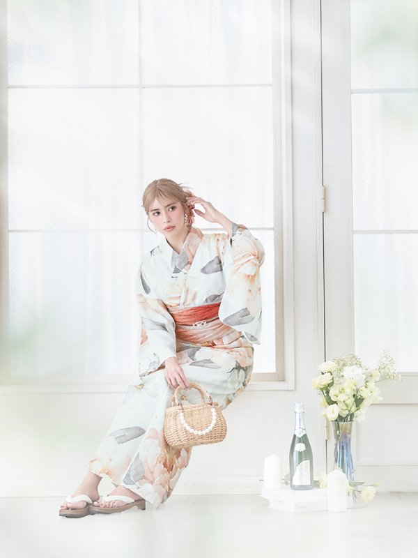 画像7: 【即日発送】アプリコットピンク牡丹浴衣【浴衣３点セット 浴衣/帯/下駄】[YMT]