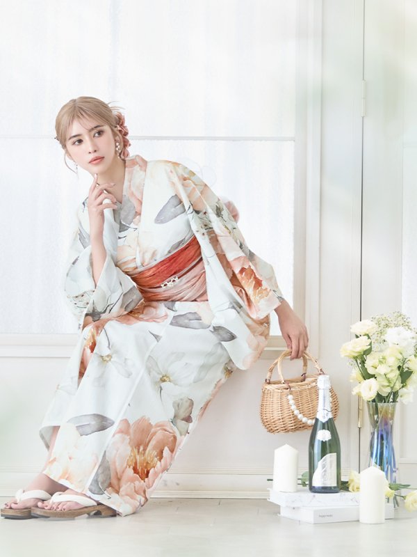 画像9: 【即日発送】アプリコットピンク牡丹浴衣【浴衣３点セット 浴衣/帯/下駄】[YMT]