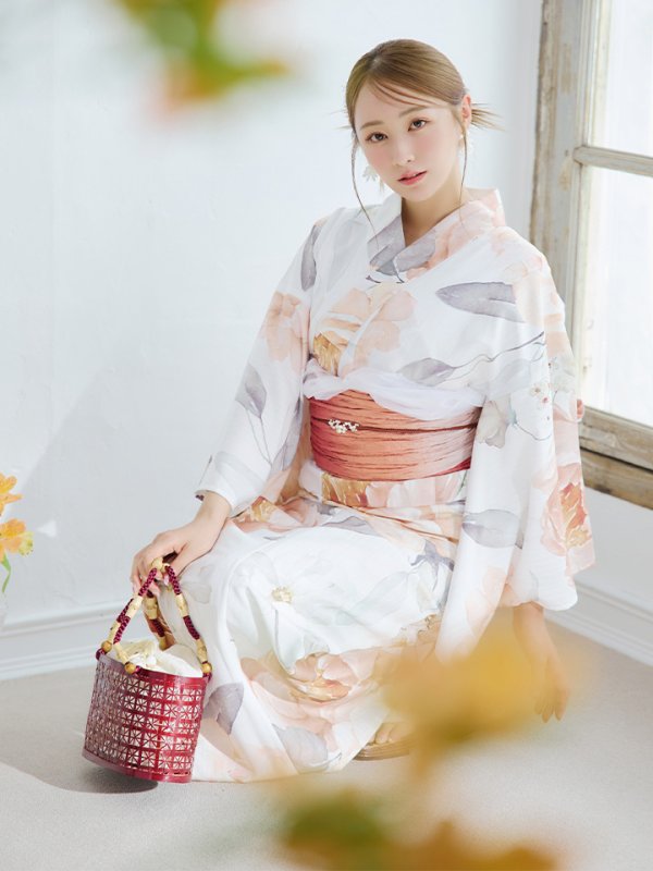 画像14: 【即日発送】アプリコットピンク牡丹浴衣【浴衣３点セット 浴衣/帯/下駄】[YMT]