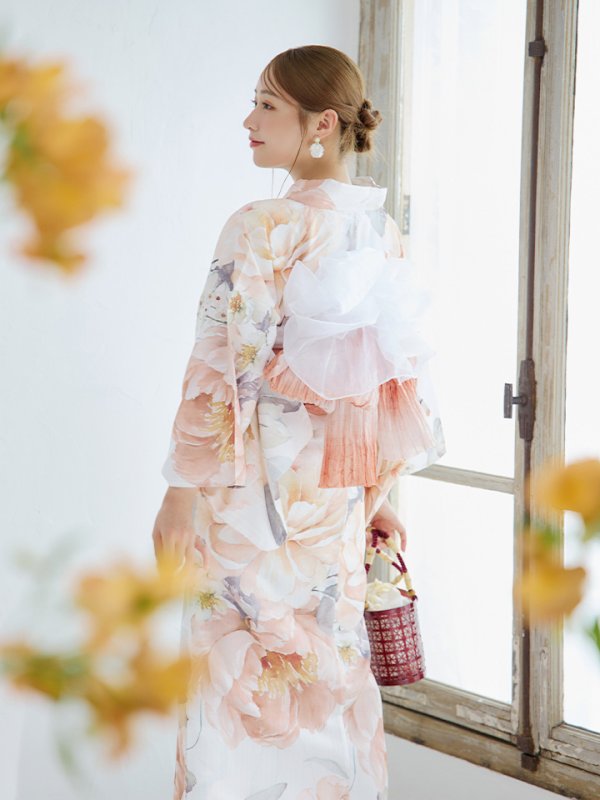 画像3: 【即日発送】アプリコットピンク牡丹浴衣【浴衣３点セット 浴衣/帯/下駄】[YMT]