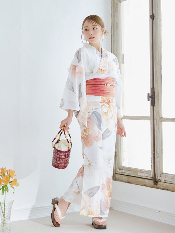 画像4: 【即日発送】アプリコットピンク牡丹浴衣【浴衣３点セット 浴衣/帯/下駄】[YMT]