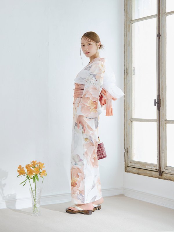 画像5: 【即日発送】アプリコットピンク牡丹浴衣【浴衣３点セット 浴衣/帯/下駄】[YMT]