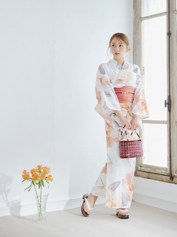 画像7: 【即日発送】アプリコットピンク牡丹浴衣【浴衣３点セット 浴衣/帯/下駄】[YMT]