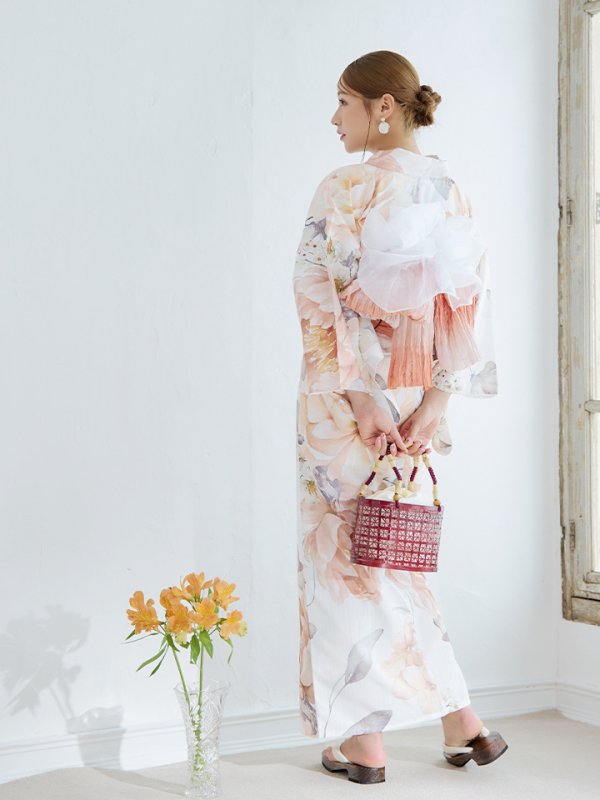 画像8: 【即日発送】アプリコットピンク牡丹浴衣【浴衣３点セット 浴衣/帯/下駄】[YMT]